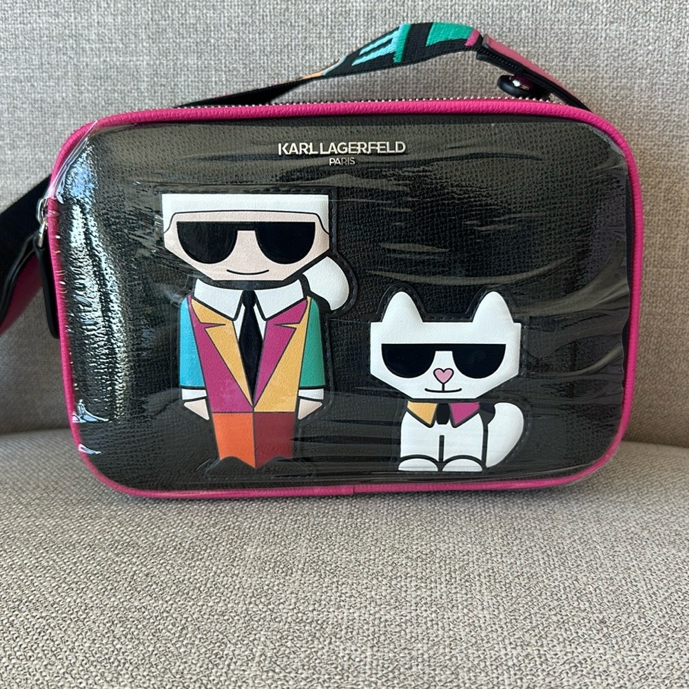 NWOT Karl Lagerfeld Maybelle Black and Pink Crossbody Bag
